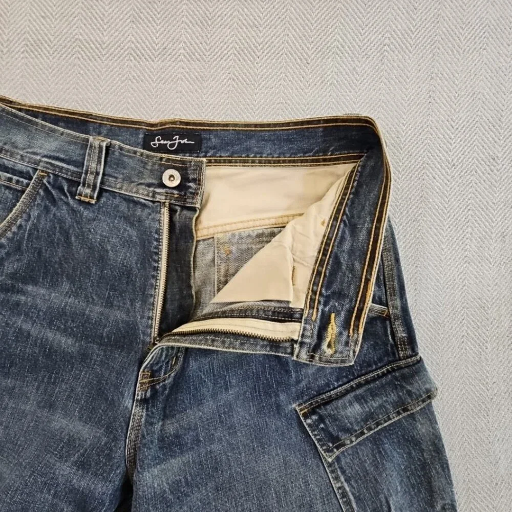 Sean John Jeans Men’s 32x32 Blue Y2K Hip Hop Baggy Wide Leg Denim Zip Pockets - Picture 12 of 13